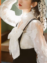 Load image into Gallery viewer, White Big Bowknot Flower Flocking Top With Black Strap Dress Set