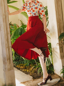 Flowers Print Shirt And Swing Skirt Dress Set