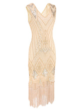 Load image into Gallery viewer, Red 1920s V Neck Sequined Flapper Dress