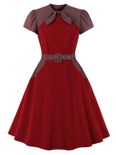 Load image into Gallery viewer, Wine Red Bow Plaid 1950S Vintage Dress With Pockets