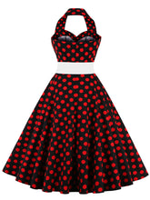 Load image into Gallery viewer, Black Ladybug Off the Shoulder High Waist Halter 1950 Dress
