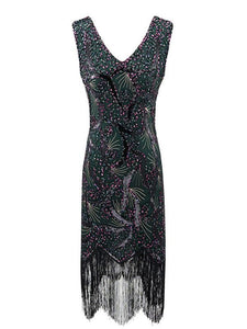 4 Colors 1920s V Neck Sequined Flapper Dress