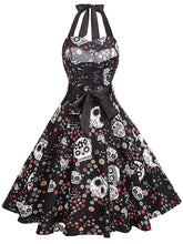 Load image into Gallery viewer, 1950S Halloween Skull Printed Halter Vintage Dress