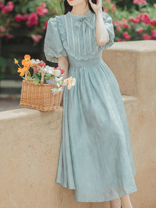 Bady Blue Puff Sleeve Cute Dress Vintage Princess Dress