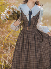 Load image into Gallery viewer, 2PS 1950S Regina Peter Pan Collar Long Sleeve Shirt And Plaid Lace Sundress Dress Suit