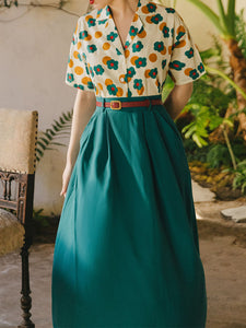 Flowers Print Shirt And Swing Skirt Dress Set