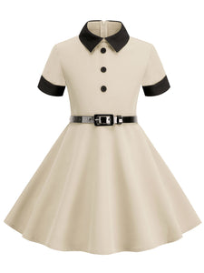 Kids Little Girls' Dress Peter Pan Solid Color Cotton 1950S Vintage Dress