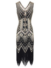 Load image into Gallery viewer, 3 Colors 1920s  V Neck Sequined Flapper Dress