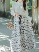 Load image into Gallery viewer, 3PS White Long Sleeve Ruffles Victoria Scarf Collar Shirt With Cottagecore Floral Print Vest And Skirt Suits