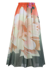 Load image into Gallery viewer, Orange Floral Print Flower Strap One Piece With Bathing Suit Swing Maxi Skirt