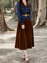Load image into Gallery viewer, 2PS Denim Coat With Brown Velvet Swing Skirt 1950S Vintage Audrey Hepburn&#39;s Style Outfits