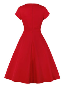 Crewneck Cut Out Solid Color 1950S Vintage Dress