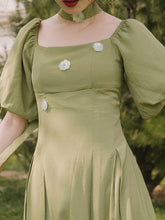 Load image into Gallery viewer, Green The Wonderful Wizard of Oz Flowers Vintage Swing Dress With Ribbon Scarf