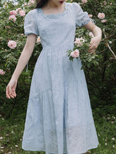 Load image into Gallery viewer, Baby Blue Puffed Sleeves Back Bow 1950S Dress