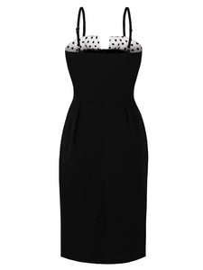 Black 1950s Polka Dot Bodycon Dress With Belt