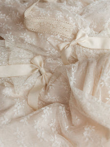 Champagne Ruffles Puff Sleeve Lace Vintage Victorian Dress