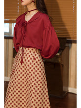 Load image into Gallery viewer, 2PS Red Long Sleeve Blouse And Red  Polka Dots Swing Skirt Dresss Set