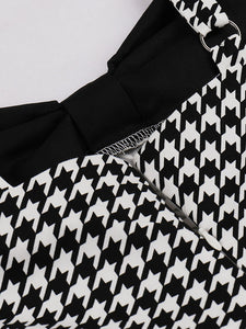Black Houndstooth Print Spaghetti Strap 1950S Vintage Swing Dress