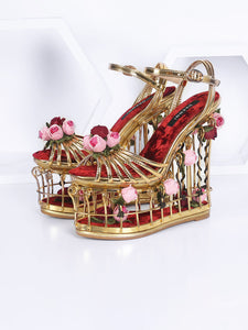 14CM Open Toe Luxury Rose Box Platform Spherical Heel Sandals Retro Shoes