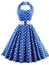 Load image into Gallery viewer, Polka Dots Off the Shoulder High Waist Halter 1950 Dress