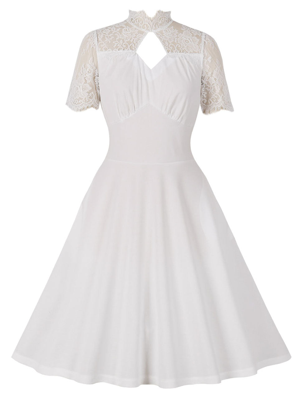 White Queen Collar Lace Semi-Sheer 1950S Vintage Dress With Pockets