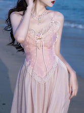 Load image into Gallery viewer, Pink Lace Corset Spaghetti Strap 1950S Vintage Dress