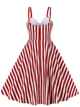 Load image into Gallery viewer, 1950S Spaghetti Strap Pocket Dress With Red and White Vertical Stripe