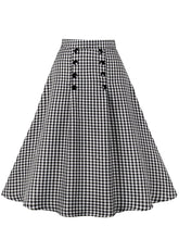 Load image into Gallery viewer, 1950s Black Plaid High Wasit Pleated Swing Vintage Skirt