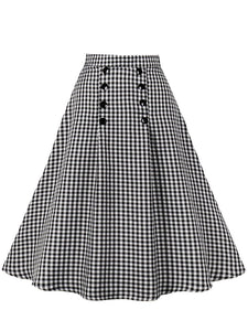 1950s Black Plaid High Wasit Pleated Swing Vintage Skirt