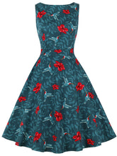 Load image into Gallery viewer, Blue Bird Print 1950S Vintage Swing Dress With Pockets