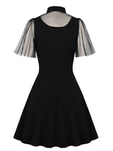 Load image into Gallery viewer, Black Tailored Collar Semi-sheer Short Sleeve Dress