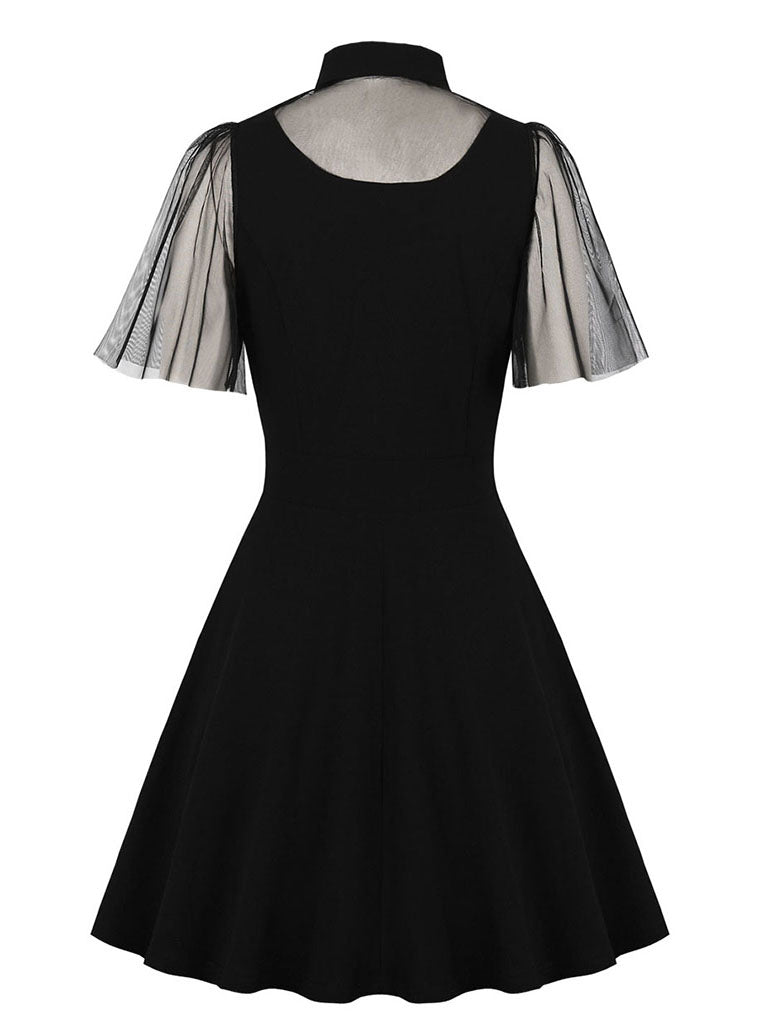 Black Tailored Collar Semi-sheer Short Sleeve Dress – Jolly Vintage