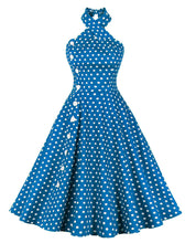 Load image into Gallery viewer, Polka Dots Halter Elastic Back High Waist 1950 Vintage Dress