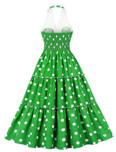 Load image into Gallery viewer, Green Polka Dots Halter Elastic Back High Waist 1950 Vintage Dress