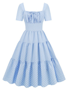 Light Blue Square Neck Polka Dot Vintage 1950S dress