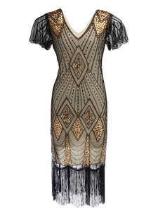 Navy 1920s V Neck Sequined Flapper Dress