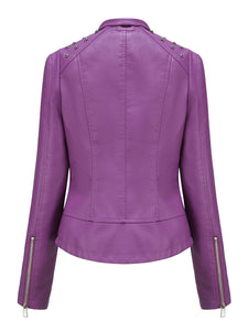 Rivet Long Sleeve PU Leather Motorcycle Jacket