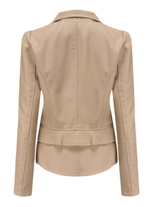 Cool Girl Coat Long Sleeve PU Leather Motorcycle Jacket With Detachable Hem
