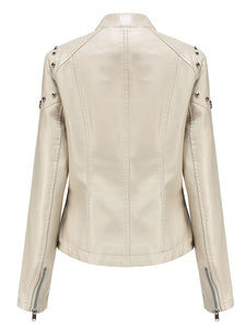 Rivet Long Sleeve PU Leather Motorcycle Jacket With Irregular Hem