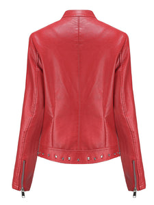 Rivet Long Sleeve PU Leather Motorcycle Jacket