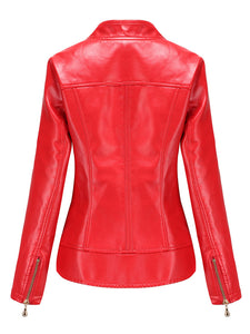 Light Green Long Sleeve PU Leather Motorcycle Jacket