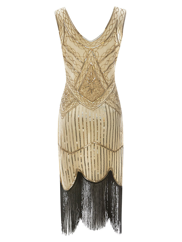 2 Colors 1920s Sequined Flapper Gatsby Dress, Gold / XXL 2 Colors 1920s Sequined Flapper Gatsby Dress, Gold / XXL