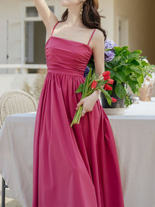 Fuchsia Spaghetti Strap Swing Vintage 1950S Dress