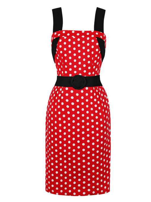 Minnie 1950s Polka Dot Bodycon Dress With Belt