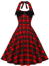 Load image into Gallery viewer, Plaid Off the Shoulder High Waist Halter 1950 Dress