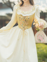 Load image into Gallery viewer, Yellow Square Neck Ruffle Corset Vintage Fairy Dress