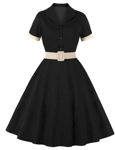 Red Plaid Turn Collar Cotton Vintage 1950S Dress With Belt