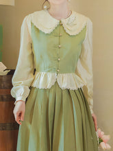 Load image into Gallery viewer, 2PS Light Green Peter Pan Collar Ruffles Blouse And Green Swing Skirt 1950S Dresss Set