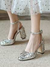 Load image into Gallery viewer, Luxurious Rivet Chunky Heel Sandals Vintage Shoes
