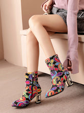 Load image into Gallery viewer, 7CM Luxury Embroidered Chunky High Heel Platform Bootie Vintage Shoes